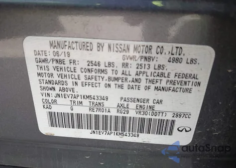 2019 Infiniti Q50 3.0T Luxe из США, поврежденный, VIN JN1EV7AP1KM543349